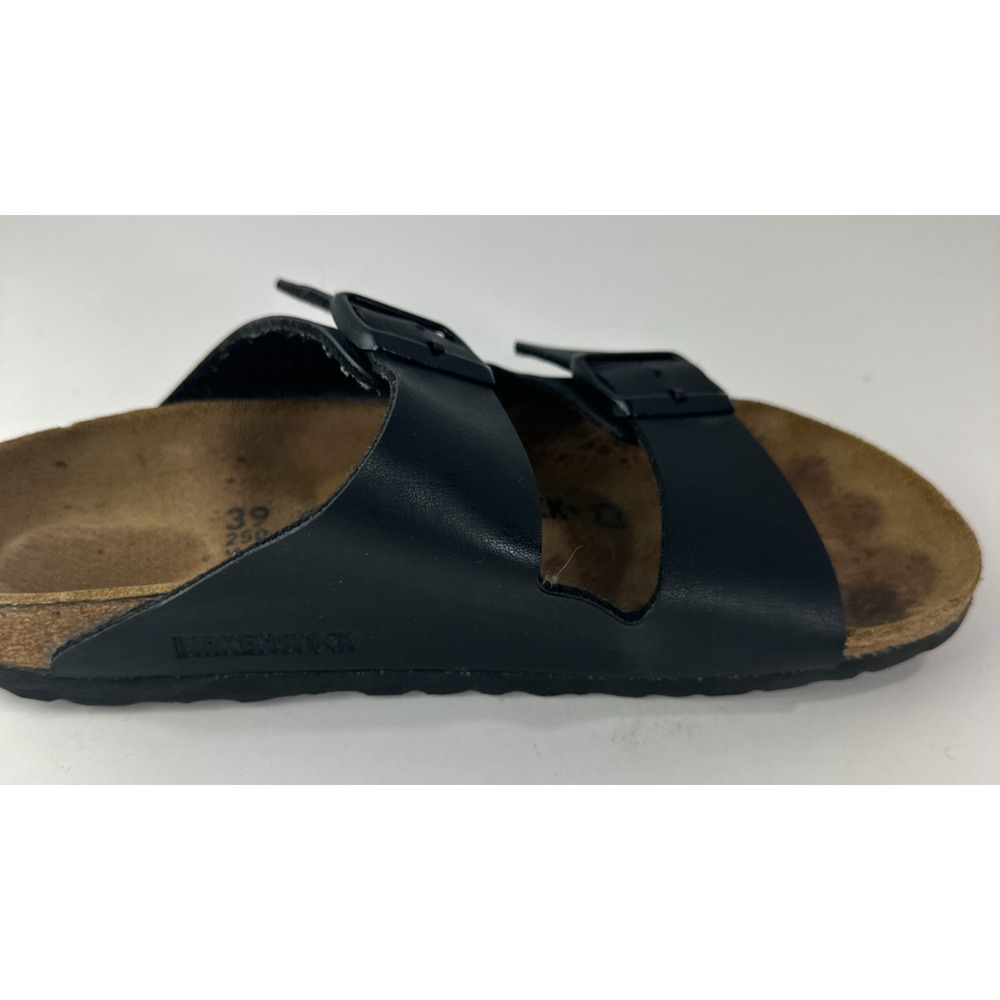 Birkenstock Arizona Slide Sandals 2 Strap Buckle Men's 6 Women's 8 Black Leather - Picture 4 of 16